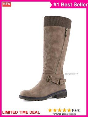 Wide Calf Knee High Faux Leather Low Heel Winter Boots Side Zipper